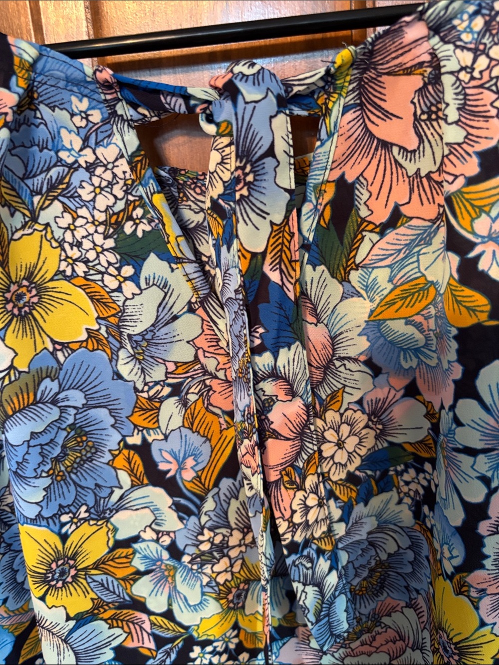 LC Lauren Conrad Cap Sleeve Blue Floral Scoop Neck Blouse size XXL Multicolor - Picture 4 of 8